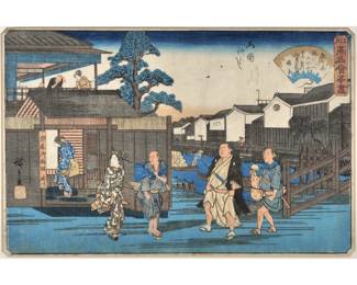 UTAGAWA HIROSHIGE (1797-1858) WOODBLOCK PRINT | The Umegawa at Ryogoku . 9 x 14 in., sight -  h. 16 x w. 21 in (frame)


