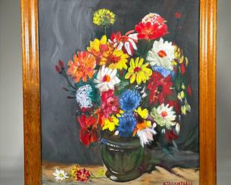 A. TARANTELLI STILL LIFE | Still life painting with flowers. Oil on canvas. 24 x 20 in. Signed A. Tarantelli and dated 79 lower right - h. 27.5 x w. 23.5 in (frame)