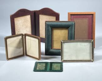 (6pc) PICTURE FRAMES | Including 2 leather-bound pair of folding frames, a formed brass frame, and more! -w. 5.5 x l. 8.5 in 