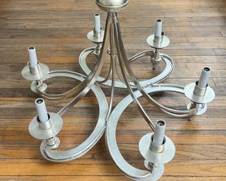 DOMA SILVER LEAF CHANDELIER | Contemporary six-arm chandelier, iron with silver leaf; overall height 44 in. - h. 24-1/2 x dia. 28 in
