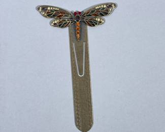 BRASS DRAGONFLY BOOKMARK | Brass bookmark with dragonfly on top. - w. 3 x l. 5.25 in