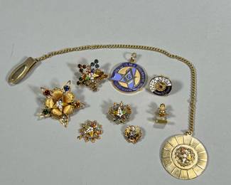 (9pc) MASONIC COSTUME JEWELRY | Including some pins, pendants, clips and others, two from New York. 