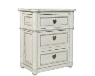 PIERRE DEUX SIDE TABLE | Painted side table having 3 locking drawers and round edges. - h. 24.5 x w. 13 x l. 21 in