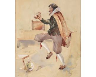 E. MARILLION MIXED MEDIA | Figure wearing a cape. 19 x 12.75 in., sight. Signed lower left. -  h. 25.5 x w. 19.25 in (frame)