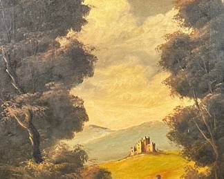 CONTINENTAL SCHOOL OIL PAINTING | Figure before a landscape. Oil on canvas. 20.25 x 16 in. Signed lower left "LER" or "LEA" - h. 27.25 x w. 23.25 in (frame)