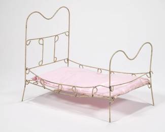 ANTIQUE METAL DOLL BED | Antique wire frame doll bed. - h. 10.5 x w. 13.5 x l. 17 in