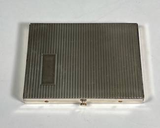 REX STERLING COMPACT | Rex Fifth Avenue sterling silver compact with mirror, with Rex puff applicator; total compact weight 3.71 ozt (with mirror, without puff) - w. 2.75 x l. 3.75 in