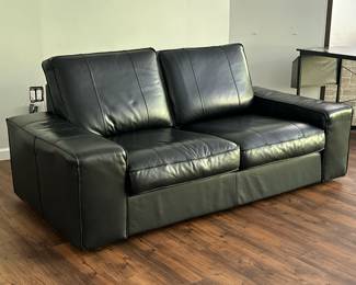 IKEA BLACK LEATHER SOFA | Black leather loveseat, two cushions. -  h. 25 x w. 36 x l. 74 in