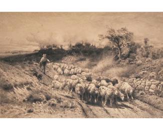 PETER MORAN (1841-1914) | Shepherd in field. Etching. Pencil signed lower right. 20.5 x 15 in. (sight) - h. 24.75 x w. 30.5 in (Framed)