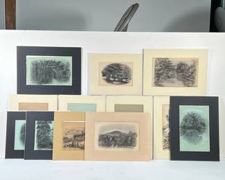 (12pc) 19th CENTURY DRAWINGS | Chalk and charcoal drawings from a sketchbook, each signed "SAF" and most dated 1861, each matted, including landscapes, portraits, and other studies. -  h. 12 x w. 9 in (largest mat)