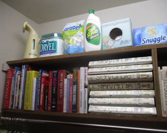 books and cleaning supplies