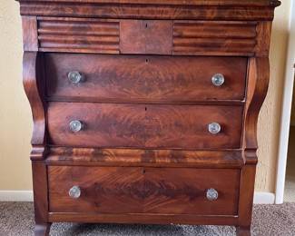 Classic solid burled wood Butler's Dresser with elegant glass knobs. Effortless drawer glide and a dazzling presence—this is the kind of piece that transforms an entire room.