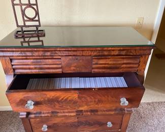 Classic solid burled wood Butler's Dresser with elegant glass knobs. Effortless drawer glide and a dazzling presence—this is the kind of piece that transforms an entire room.