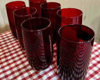 Item #11 - Set of Seven Tall Ruby Red Glasses - $12