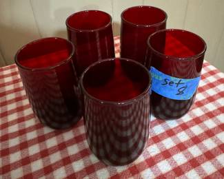 Item #9 - Set of Five Ruby Red Glasses - $8