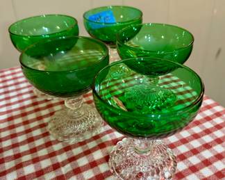 Item #10 - Set of Five Green Anchor Hocking Sherbert Glasses - $10
