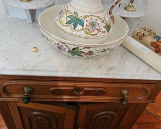 Unusual wash bowl and pitcher set with passion flower design