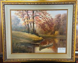 16 x 20 fisherman on calm lake by John Campbell