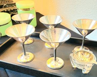 Sterling martini stems and tea strainer