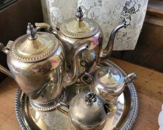 B. Rogers Silver Plated 1211 Tea Pots And Cream & Sugar Holders