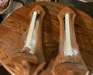 Pair of Wooden Wall Candle Holders