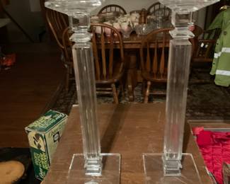 Heavy Thick Crystal Pillar Candle Holders 18”