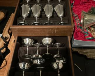 Vintage Deuberti Italy Silver Plated Goblet Set with Wood Case