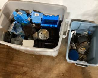 Totes of electrical boxes etc