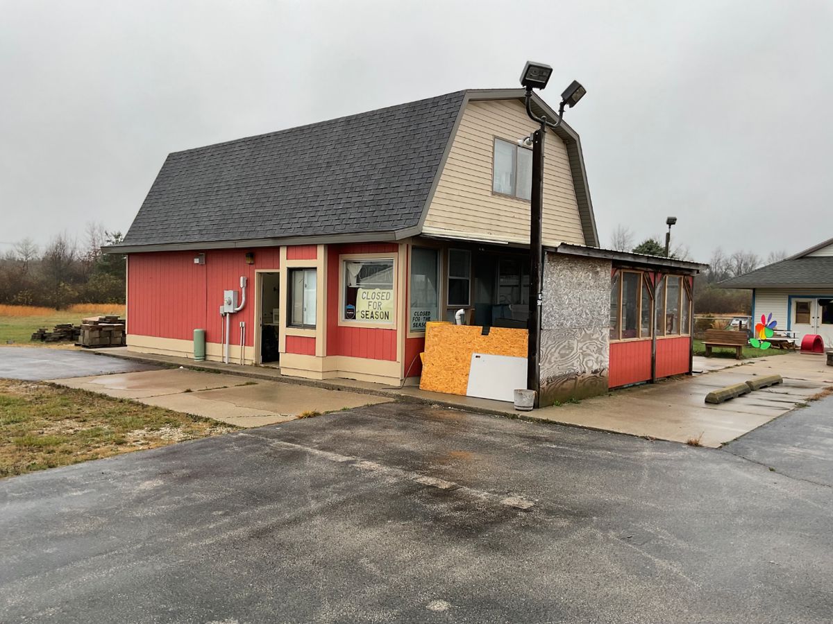 The main building concession at the previous mini golf course and batting cage playground fun center.