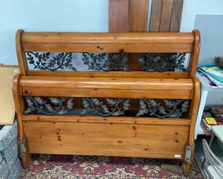 Heavy Pine & Scrolled Metal Bed Frame