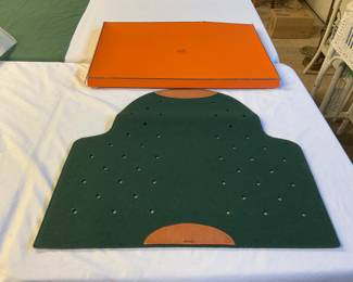 Hermes green wool, leather trim saddle pad/blanket.