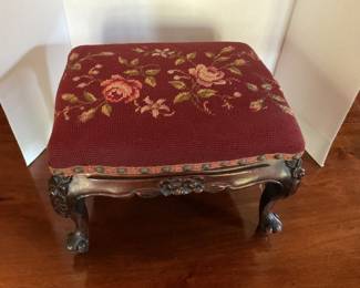 Vintage needle point floral foot stool (rust color).