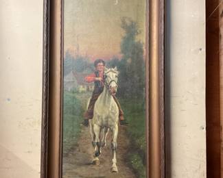 Vintage Oil Painting by Robert Atkinson Fox - Young Boy on Horseback circa 1920