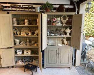 Cast stone cherub wall sconces and plaques, iron garden rabbit, iron framed mirrors and frames, vintage ladies cuspidor, frosted glass lamp shades, vintage painted iron doorstops, etc., etc.