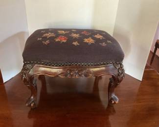 Vintage needle point foot stool (blue floral). 