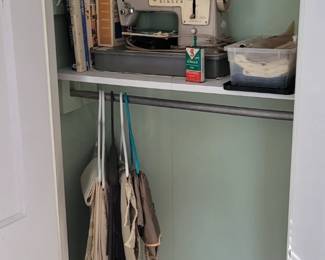 We have sewing machines sewing knick knacks and some fabric