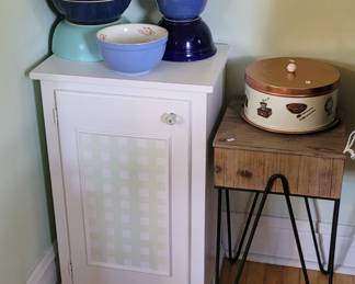 Antique painted cabinet and bowls