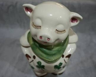 1940s Smiley Pig Green Shamrock Cookie Jar by Shawnee