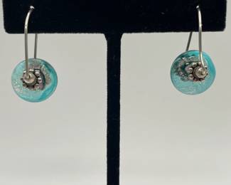Pair of DeVeer Designs hand made fused glass earrings