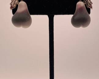 Loran pear earrings, frosted glass, crystal, metal