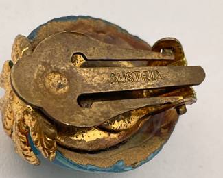 Strawberry earrings, blue green glass, marked Austria