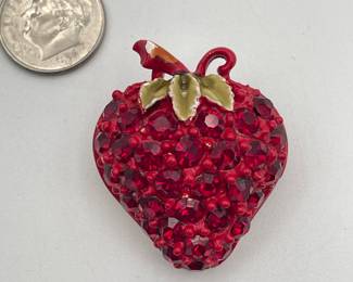 Vintage enameled and rhinestone strawberry brooch