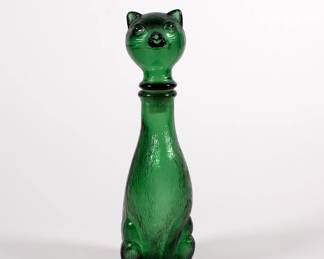 Vintage Italian emerald green glass cat decanter