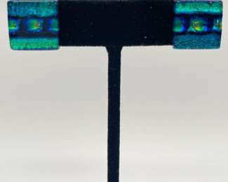 Pair of fused art glass pierced earrings from Mercurial Arts in Missoula, Montana