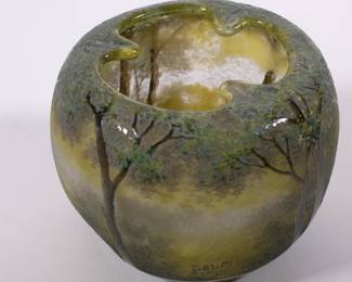 Daum Nancy cameo glass vase with a forest view, signed