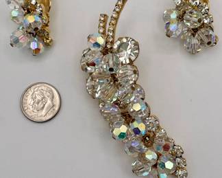 Juliana Book Piece set of crystal bangles and rhinestone clip earrings and matching brooch