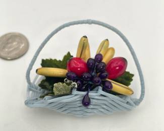 Unique vintage dimensional fruit basket brooch, marked "Japan"