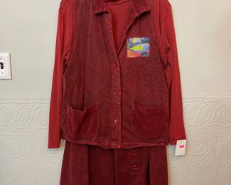 Michael Leu two-piece long sleeve dress with button front pocketed loose vest