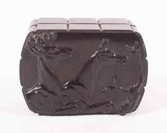 Stag Buck and Doe Deer Black Bakelite Trinket Box by Hickok
