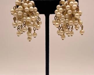 Crown Triffari Faux Pearl cluster earrings, clip fittings